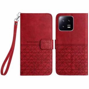 For Xiaomi 13 Rhombic Texture Leather Phone Case with Lanyard(Red)