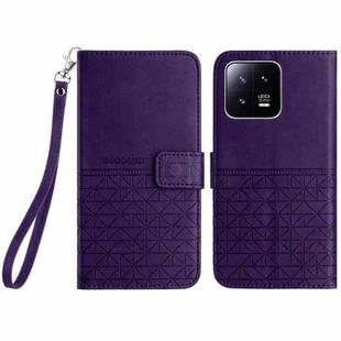 For Xiaomi 13 Rhombic Texture Leather Phone Case with Lanyard(Purple)