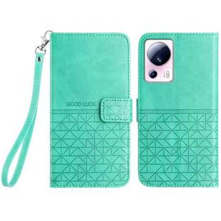 For Xiaomi 13 Lite Rhombic Texture Leather Phone Case with Lanyard(Green)