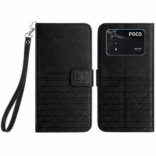 For Xiaomi Poco M4 Pro Rhombic Texture Leather Phone Case with Lanyard(Black)