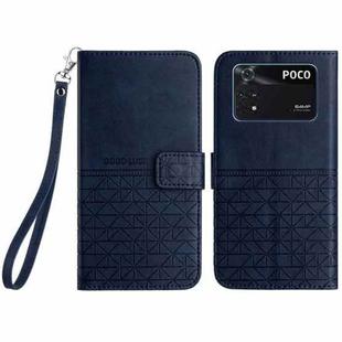 For Xiaomi Poco M4 Pro Rhombic Texture Leather Phone Case with Lanyard(Blue)