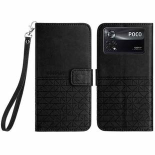 For Xiaomi Poco X4 Pro 5G Rhombic Texture Leather Phone Case with Lanyard(Black)