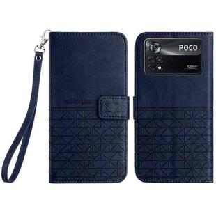For Xiaomi Poco X4 Pro 5G Rhombic Texture Leather Phone Case with Lanyard(Blue)