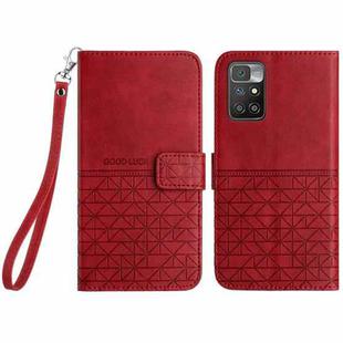 For Xiaomi Redmi 10 Rhombic Texture Leather Phone Case with Lanyard(Red)