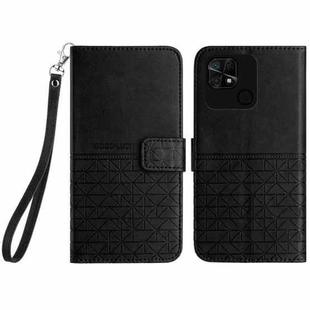 For Xiaomi Redmi 10C Rhombic Texture Leather Phone Case with Lanyard(Black)