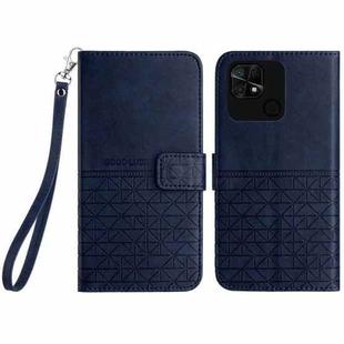 For Xiaomi Redmi 10C Rhombic Texture Leather Phone Case with Lanyard(Blue)