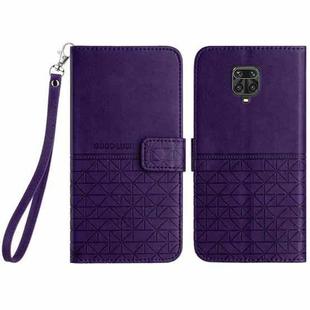 For Xiaomi Redmi Note 9S Rhombic Texture Leather Phone Case with Lanyard(Purple)