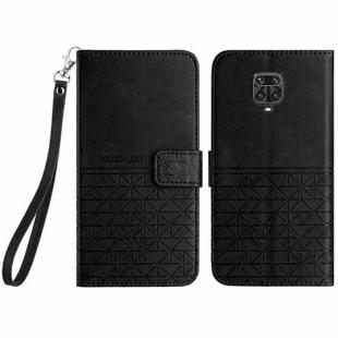 For Xiaomi Redmi Note 9S Rhombic Texture Leather Phone Case with Lanyard(Black)