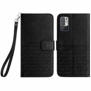 For Xiaomi Redmi Note 10 5G Rhombic Texture Leather Phone Case with Lanyard(Black)