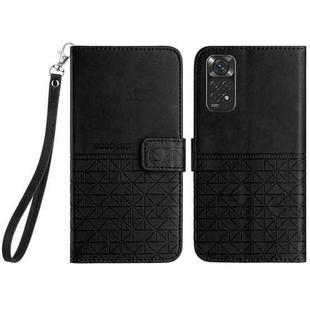 For Xiaomi Redmi Note 11S Rhombic Texture Leather Phone Case with Lanyard(Black)