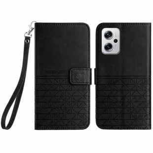 For Xiaomi Redmi Note 11T Pro Rhombic Texture Leather Phone Case with Lanyard(Black)