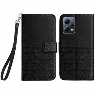 For Xiaomi Redmi Note 12 5G Global Rhombic Texture Leather Phone Case with Lanyard(Black)