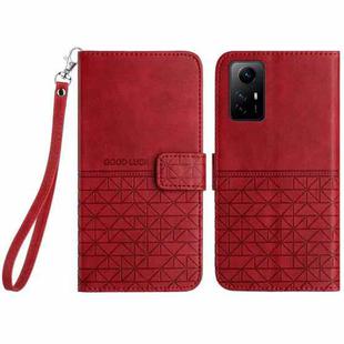 For Xiaomi Redmi Note 12S Rhombic Texture Leather Phone Case with Lanyard(Red)
