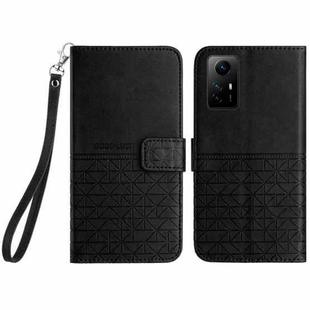 For Xiaomi Redmi Note 12S Rhombic Texture Leather Phone Case with Lanyard(Black)