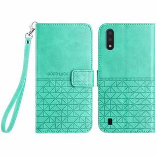 For Samsung Galaxy A10 / M10 Rhombic Texture Leather Phone Case with Lanyard(Green)