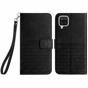 For Samsung Galaxy A12 5G Rhombic Texture Leather Phone Case with Lanyard(Black)