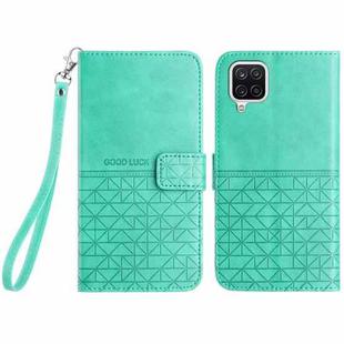 For Samsung Galaxy A12 5G Rhombic Texture Leather Phone Case with Lanyard(Green)