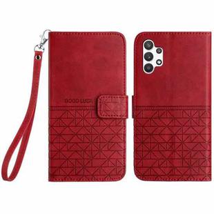 For Samsung Galaxy A32 4G Rhombic Texture Leather Phone Case with Lanyard(Red)