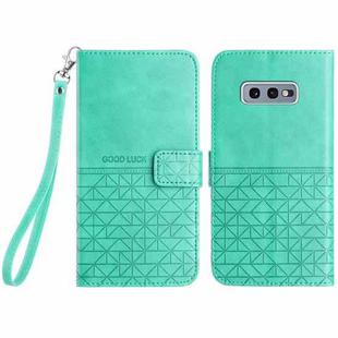 For Samsung Galaxy S10e Rhombic Texture Leather Phone Case with Lanyard(Green)