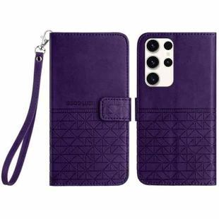 For Samsung Galaxy S22 Ultra 5G Rhombic Texture Leather Phone Case with Lanyard(Purple)