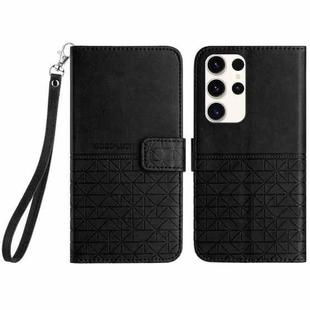 For Samsung Galaxy S22 Ultra 5G Rhombic Texture Leather Phone Case with Lanyard(Black)