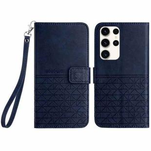 For Samsung Galaxy S22 Ultra 5G Rhombic Texture Leather Phone Case with Lanyard(Blue)