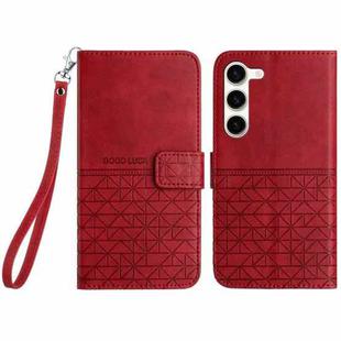 For Samsung Galaxy S23 5G Rhombic Texture Leather Phone Case with Lanyard(Red)