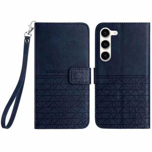 For Samsung Galaxy S23 5G Rhombic Texture Leather Phone Case with Lanyard(Blue)