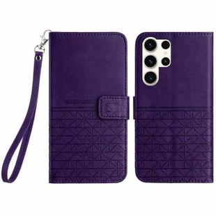 For Samsung Galaxy S23 Ultra 5G Rhombic Texture Leather Phone Case with Lanyard(Purple)