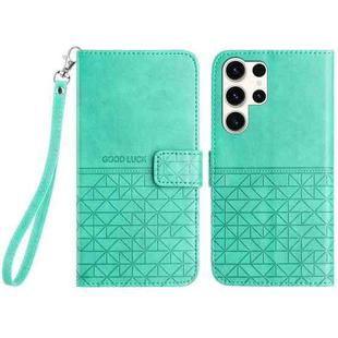 For Samsung Galaxy S23 Ultra 5G Rhombic Texture Leather Phone Case with Lanyard(Green)