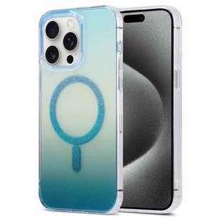 For iPhone 15 Pro Max Magic Diamond Blu-ray MagSafe Phone Case(White Blue Gradient)