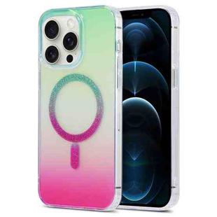 For iPhone 12 Pro Max Magic Diamond Blu-ray MagSafe Phone Case(Green Rose Gradient)