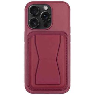 For iPhone 15 Pro Leather Card Holder TPU Phone Case(Wine Red)