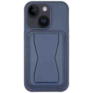 For iPhone 15 Leather Card Holder TPU Phone Case(Navy Blue)