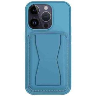 For iPhone 14 Pro Max Leather Card Holder TPU Phone Case(Light Blue)