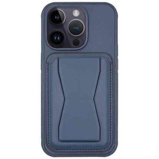 For iPhone 14 Pro Max Leather Card Holder TPU Phone Case(Navy Blue)