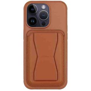 For iPhone 14 Pro Leather Card Holder TPU Phone Case(Brown)