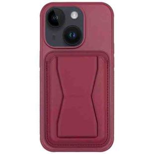 For iPhone 14 Leather Card Holder TPU Phone Case(Wine Red)