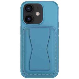 For iPhone 12 Leather Card Holder TPU Phone Case(Light Blue)