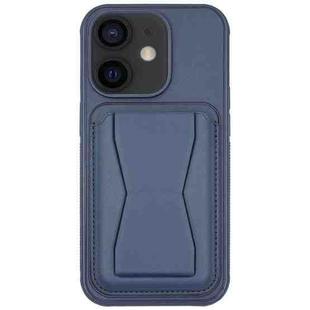 For iPhone 12 Leather Card Holder TPU Phone Case(Navy Blue)