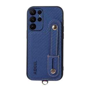 For Samsung Galaxy S23 Ultra 5G ABEEL Carbon Fiber RFID Card Holder Phone Case(Blue)