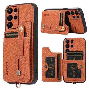 For Samsung Galaxy S23 Ultra 5G ABEEL Carbon Fiber RFID Card Holder Phone Case(Brown)