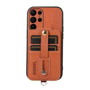 For Samsung Galaxy S23 Ultra 5G ABEEL Carbon Fiber RFID Card Holder Phone Case(Brown)