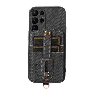 For Samsung Galaxy S23 Ultra 5G ABEEL Carbon Fiber RFID Card Holder Phone Case(Black)