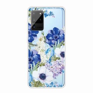 For Samsung Galaxy Note 20 Shockproof Painted TPU Protective Case(Blue White Roses)