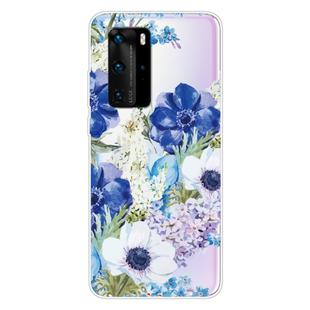 For Huawei P40 Shockproof Painted TPU Protective Case(Blue White Roses)
