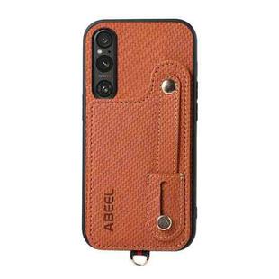 For Sony Xperia 1 V ABEEL Carbon Fiber RFID Card Holder Phone Case(Brown)