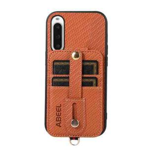 For Sony Xperia 10 V ABEEL Carbon Fiber RFID Card Holder Phone Case(Brown)