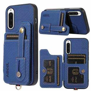 For Sony Xperia 10 V ABEEL Carbon Fiber RFID Card Holder Phone Case(Blue)