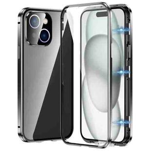 For iPhone 15 Plus Magnetic Double-buckle HD Tempered Glass Phone Case(Black)